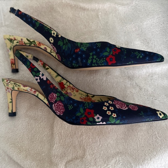 Zara Blue/Yellow Multi Mixed Floral Pointed Toe Heels 7M NEW WITHOUT TAGS OTHER - Picture 8 of 10